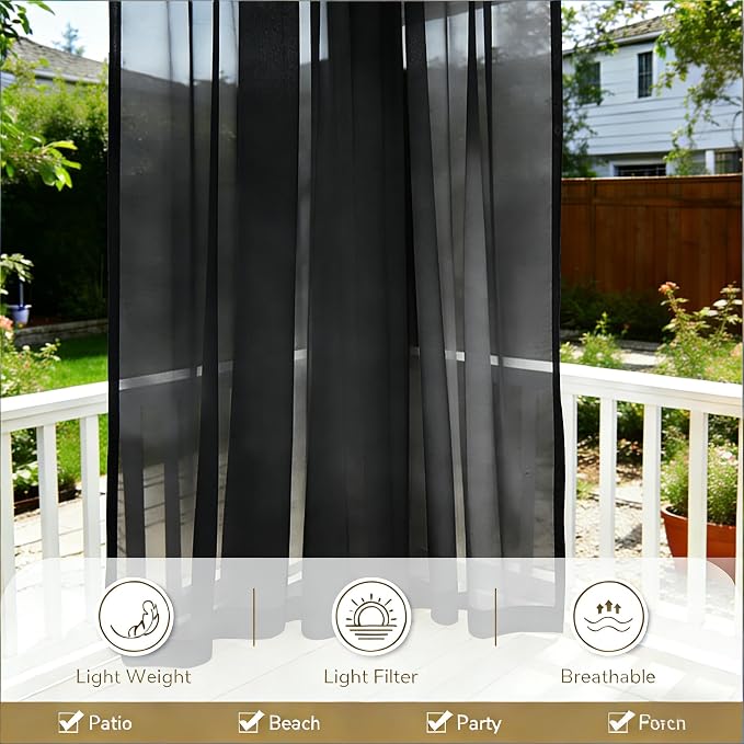 Outdoor Sheer Curtains for Patio Waterproof, 2 Panels Rod Pocket Indoor/Outdoor - Image 5
