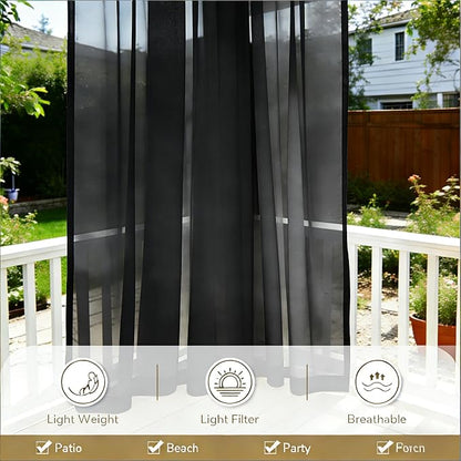 Outdoor Sheer Curtains for Patio Waterproof, 2 Panels Rod Pocket Indoor/Outdoor - Image 5