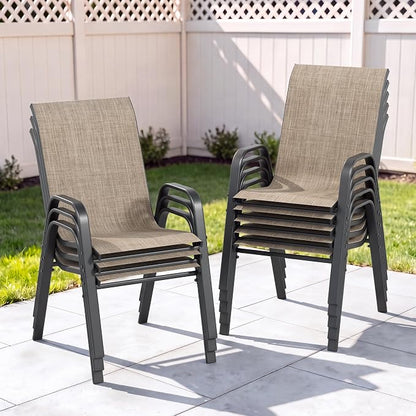 Outdoor Patio Chairs Set of 8 Stackable Dining Chairs All-Weather Textilene by CHINNLUU