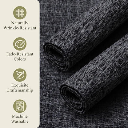 KXN Placemats Set of 6, Dual-Layer Thickened Faux Linen Table Mats, Heat Resistant & Wrinkle-Free, Machine Washable Cloth Place Mats for Kitchen Dining Indoor Outdoor (Dark Gray)