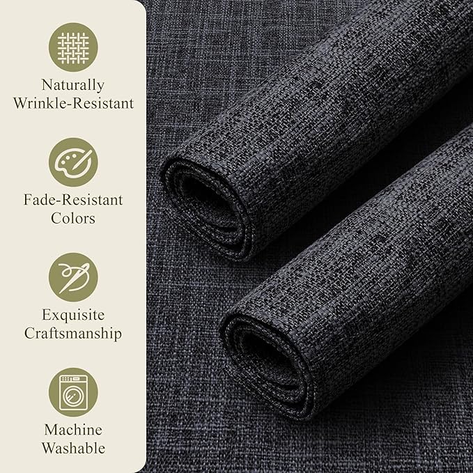 KXN Placemats Set of 4, Dual-Layer Thickened Faux Linen Table Mats, Heat Resistant & Wrinkle-Free, Machine Washable Cloth Place Mats for Kitchen Dining Indoor Outdoor (Dark Gray)