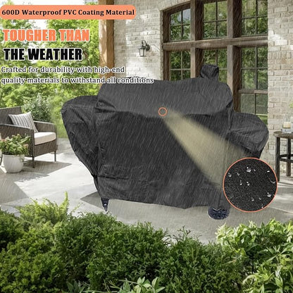 Grill Cover for Pit Boss Platinum Laredo 1000 Wood Pellet Smoker Grill, 600D Heavy Duty Waterproof Pitboss PB1000PL Grill Cover Replacement, Zipper Design, Black
