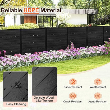 Giantex 4 Panels Outdoor Privacy Screen, 48''W x 45''H Air Conditioner Fence with Stakes, HDPE Decorative Trash Can Enclosure, Outdoor Fences for Garden Patio Lawn AC Unit Pool Pump, Black