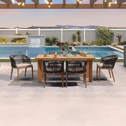 PURPLE LEAF 7 Pieces Outdoor Dining Set Patio Furniture Set Aluminum Wicker Rattan Patio Table and Chairs for Lawn Garden Porch Brown