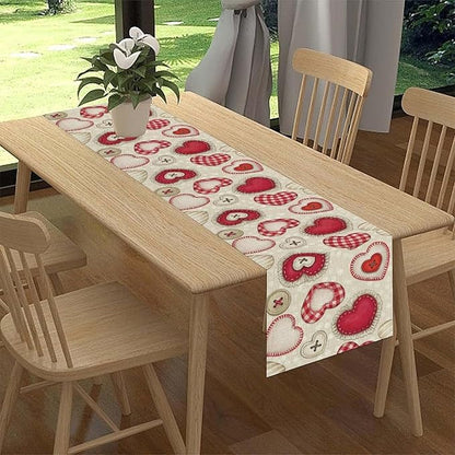 Red Heart Table Runner,Retro Rustic Beige Heart Buttons Polka Dot Valentines Decorations Decor for Family Kitchen and Living Room Outdoor Farmhouse Party Table Decorations, 13"x90"