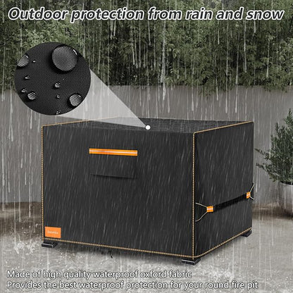 Fire Pit Cover,Outdoor Heavy Duty 600D 100% Waterproof Fire Pit Cover Square,Weatherproof Firepit Covers Square 32" L x 32" W x 24" H,Black