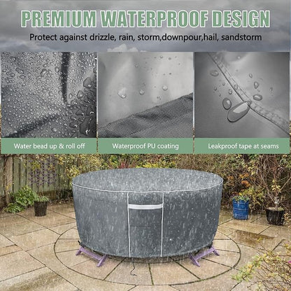 Gasadar Round Patio Furniture Covers Waterproof, Round Outdoor Furniture Cover for Patio Table and Chairs Set, Heavy Duty 600D, 84" Dia x 28" H, Grey