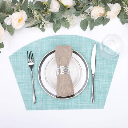 SHACOS Wedge Placemats Set of 4 Woven Vinyl Round Table Placemats Wipe Clean Round Table Mats Indoor Outdoor, Blue