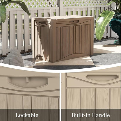 50 Gallon Plus Resin Deck Box, Waterproof Outdoor Storage Box for Patio, Poolside, and Garden, Lockable UV-Resistant Storage Bin Bench Cabinet for Small Spaces, Grey