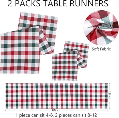 Christmas Checkered Table Runner - 2 Packs Buffalo Plaid Table Runner 13x84 Inches Table Cover for Family Dinners Fall for Farmhouse
