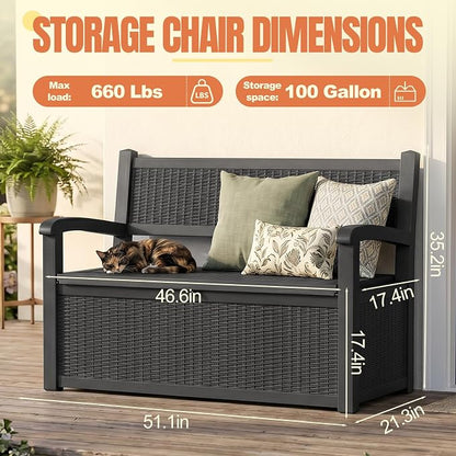 Storage Bench Outdoor Deck Box, 100 Gallon Waterproof & UV Resistant Lockable - Image 5