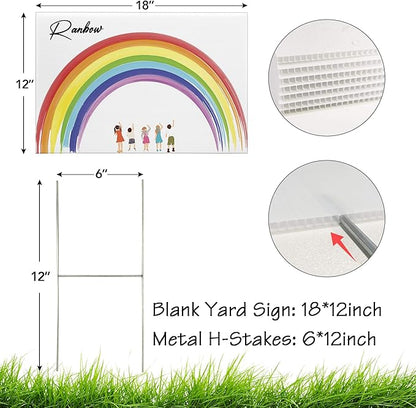 Blank Yard Lawn Signs, 4 Pack 18 x 12 Inches White Plastic For Happy Birthday,Garage Sale, Rent, Guidepost Decorations, Blank Lawn Signs With Stakes
