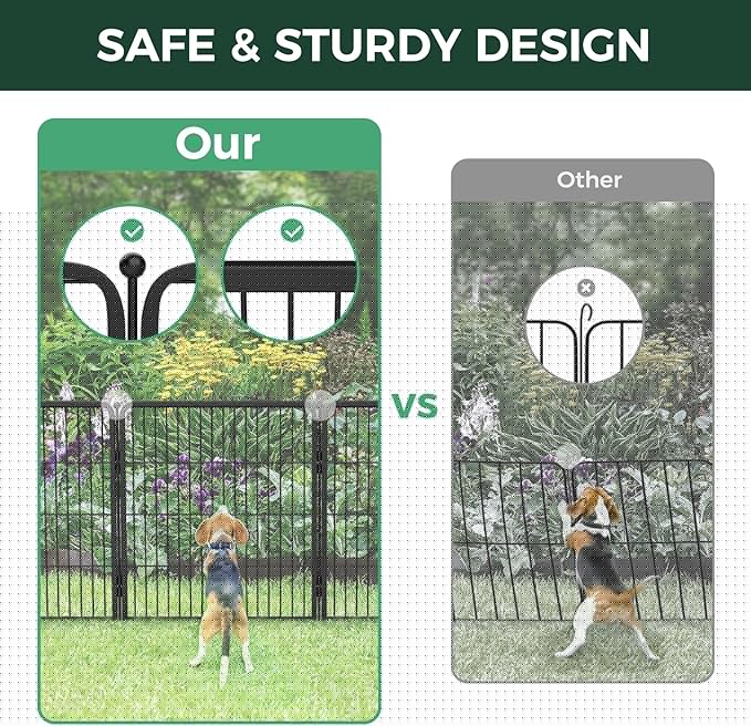 FXW Garden Fence Outdoor for The Yard – 50in(H) x 31.3ft(L) Heavy Duty Metal Animal Barrier for Dog and Rabbit, Decorative Dog Fence, 12 Panels, Black