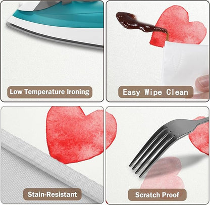 Valentines Day Round Fitted Tablecloth with Elastic Pink Red Love Heart Circle Table Cloth for 40-44" Round Tables Wipeable Waterproof Washable Valentine Table Cover for Picnic Dining Party Decor