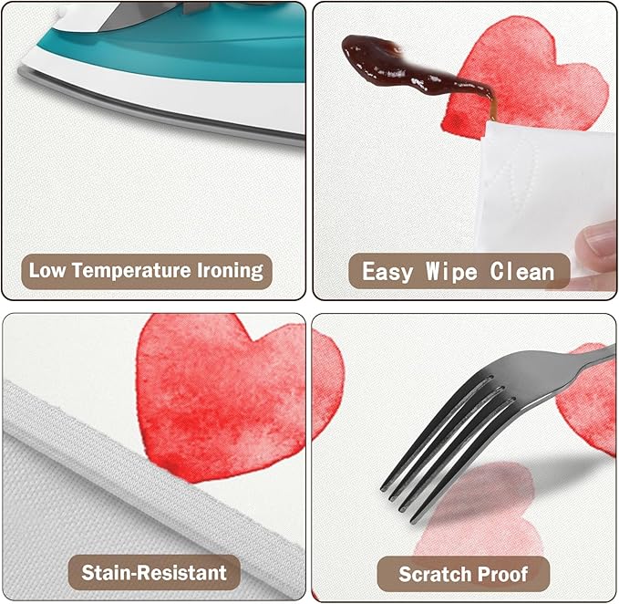 Valentines Day Round Fitted Tablecloth with Elastic Pink Red Love Heart Circle Table Cloth for 48-52" Round Tables Wipeable Waterproof Washable Valentine Table Cover for Picnic Dining Party Decor