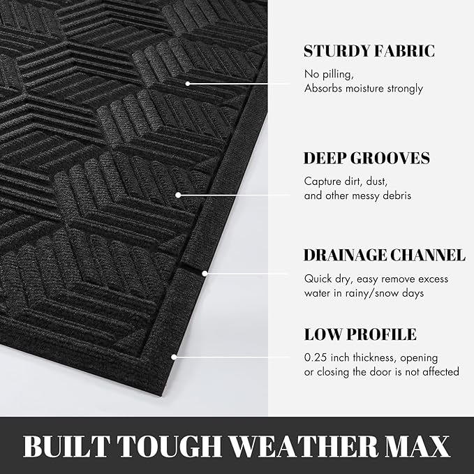 Yimobra Large Door Mat 47x32, All-Season Waterproof Outdoor Mats for Front Door Entrance with Drainage Holes, Heavy Duty Non-Slip Doormat for Garage Patio Entryway Indoor, Black