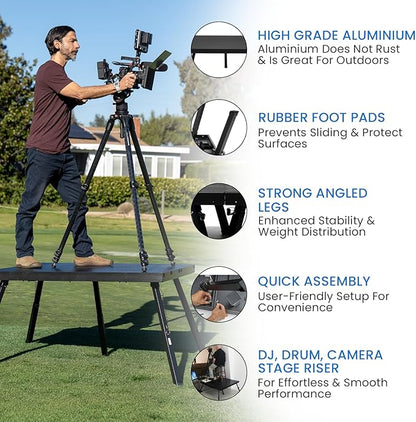 4'x4' 1 Stage Platform - Portable, Folding Lightweight Aluminum Performance Deck with Adjustable Height 17"-28" - US Patented Design