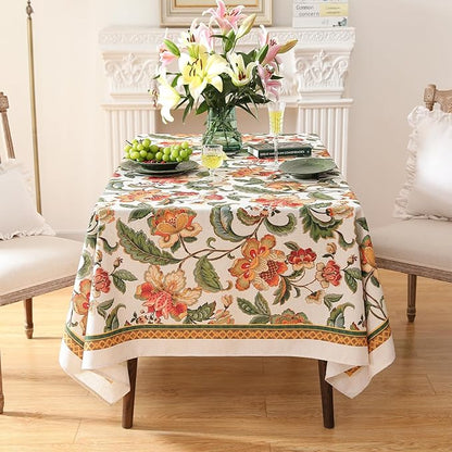 patdrea Designer Vintage Linen Rectangular Tablecloth,Provencal Rustic Floral Pattern Tablecloths,Decorative Table Cover Cloth for Kitchen,Dining,Tea Party,Home,Christmas,55"*79"