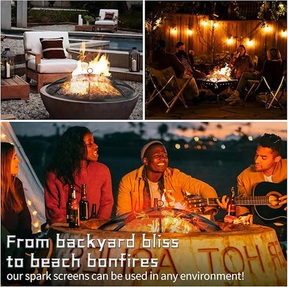 Fire Pit Spark Screen, Outdoor 30 Inch Round Fire Pit Screen with Foldable Hook and Fire Safety Gloves, Heavy Duty Steel Mesh Fire Pit Cover, Fire Pit Lid for Backyard, Beach, RV Camping