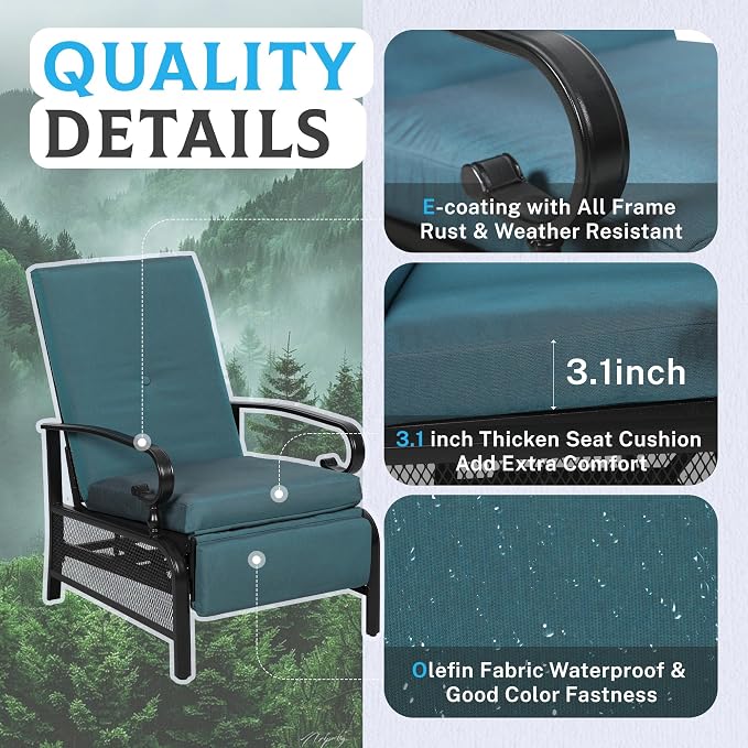 Incbruce Outdoor Lounge Chair Patio Furniture Adjustable Recliner - Image 6