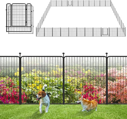 Garden Fence with Gate Metal Fencing Outdoor for Yard, 32in x96ft 42 Panels Outdoor Dog Fence Temporary Fence for Dogs Outside, Rustproof Garden Fencing Flower Bed Edging for Patio
