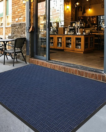 DEXI Front Door Mat Outside Entrance, 2x3 ft Rubber Entry Doormat Heavy Duty, Welcome Mats Non Slip for Inside House Floor Entryway Back Doors Exterior Patio, Maze Blue