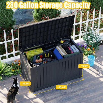 Deck Box - 280 Gallon Large Outdoor Storage Box, Waterproof Weatherproof Resin - Image 2