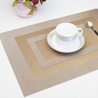 PIGCHCY Placemats Set of 6,Washable Woven Vinyl Kitchen Table Mats Non Slip Durable Placemats,Heat Resistant Placemats for Dining Table (Champagne)
