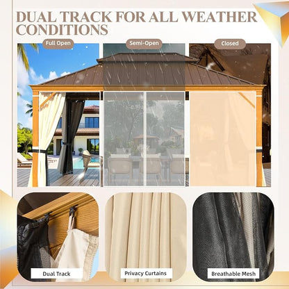 12'x16' Hardtop Gazebo, Wood Grain Aluminum Frame Outdoor Gazebo - Image 5