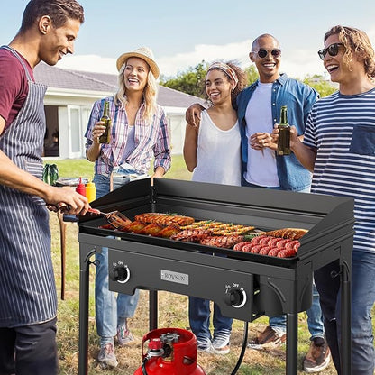 ROVSUN 2 Burner Outdoor Camping Stove with Wind Panel, 150,000 BTU Propane Burner, Gas Cooker with Detachable Legs & CSA Regulator for Home Camp Paito Cooking Frying Canning