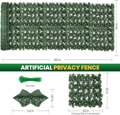 Artificial Ivy Privacy Fence Screen,140X40 in Privacy Fence Panels Balcony Privacy Screen Faux Ivy Hedge Vine Leaf Greenery Backdrop Privacy Screen Outdoor for Patio,Balcony, Garden, Backyard