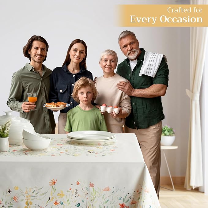 Maison d' Hermine Table Cloth Rectangle Table 100% Cotton 70 x 90 Inches Tablecloth Reusable Decorative Everyday Use for Dining Room, Farmhouse, Home, Party, Festive & Wedding Spring Summer - Colmar