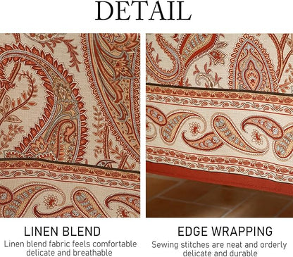 ISAENNE Designer French Red Long Tablecloth Rectangle,Linen Table Cloth with Cashew Pattern,Stain Proof Decor Tablecloths for Dining Thanksgiving Kitchen Christmas,63"*94"-Chauffrey D