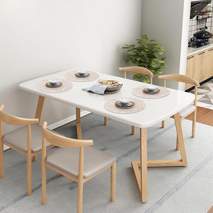 Homaxy Round Faux Leather Placemats and Coasters, Washable Dual-Side Table Mats, Wipeable Heat-Resistant Dining Place Mats for Outdoor and Indoor, Set of 4, Diameter 13 and 3.93 inch, Beige