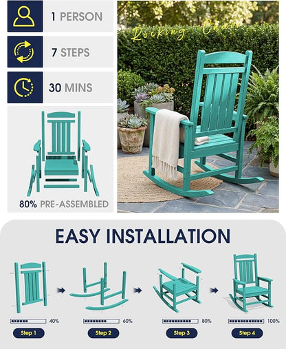 Oversized Outdoor Rocking Chairs Set of 6, HDPE Porch Rocker, Aruba | - Image 5