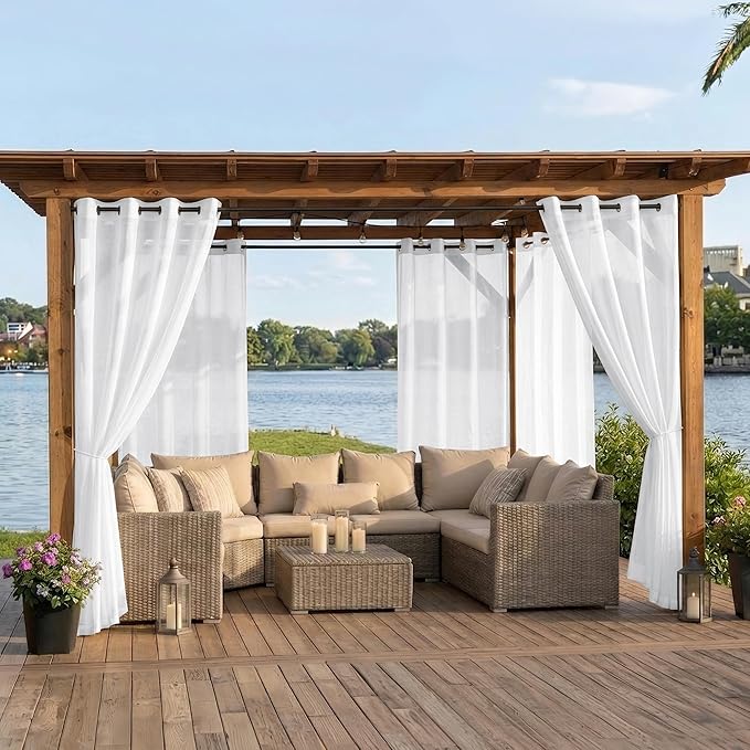 BONZER White Outdoor Sheer Curtains - Image 2