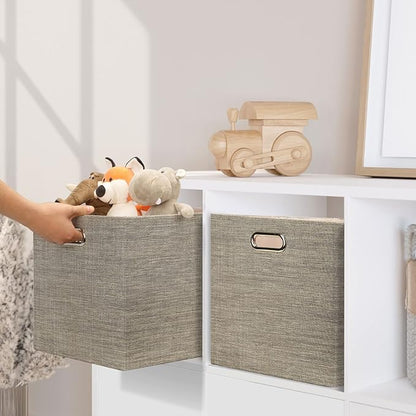Posprica 13x15x13 Storage Cube Bins, Foldable Collapsible Storage Bins Boxes, Fabric Decorative Storage Baskets Organizer for IKEA Kallax, Shelves, Closet, Clothes, Toy, Set of 4-Coffee