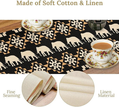 African Table Runner, African Art Elephants Geometric Tribal Ethnic Table Runner for Dining Kitchen Farmhouse Party Coffee Home 13x120in