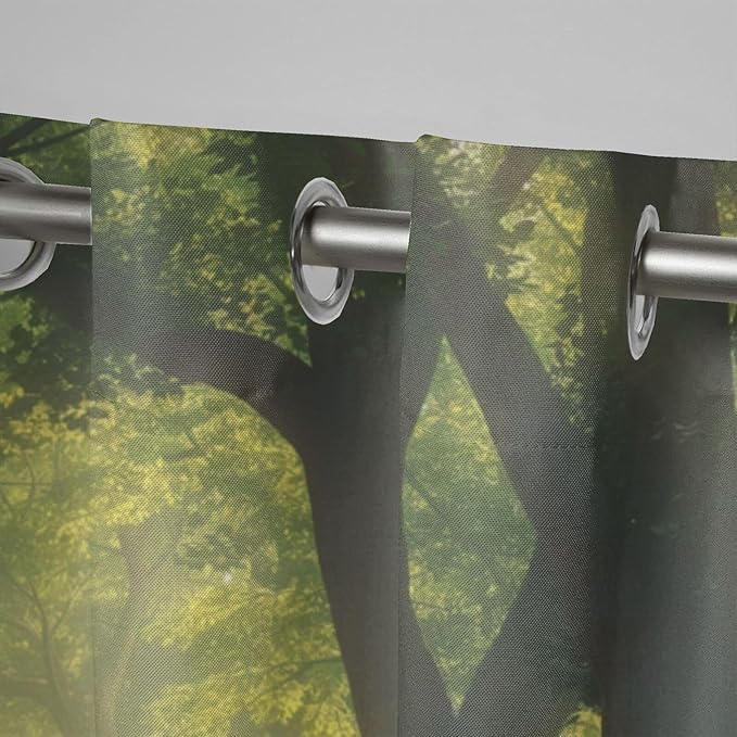 Forest Theme Waterproof Outdoor Curtains for Patio,Dawn Trees Jungle Pattern,Privacy, Grommet Curtains for Patio, Pergola, Porch, Deck, Lanai, and Cabana,2 Panels,W36 x L84,Green