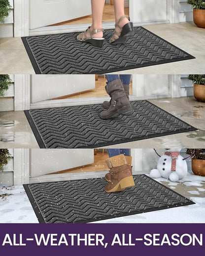 DEXI Front Door Mat Outside Entrance, Rubber Entry Doormat Heavy Duty, Welcome Mats Non Slip for Inside House Floor Entryway Back Doors Exterior Patio, 17x29, Chevron Dark Grey