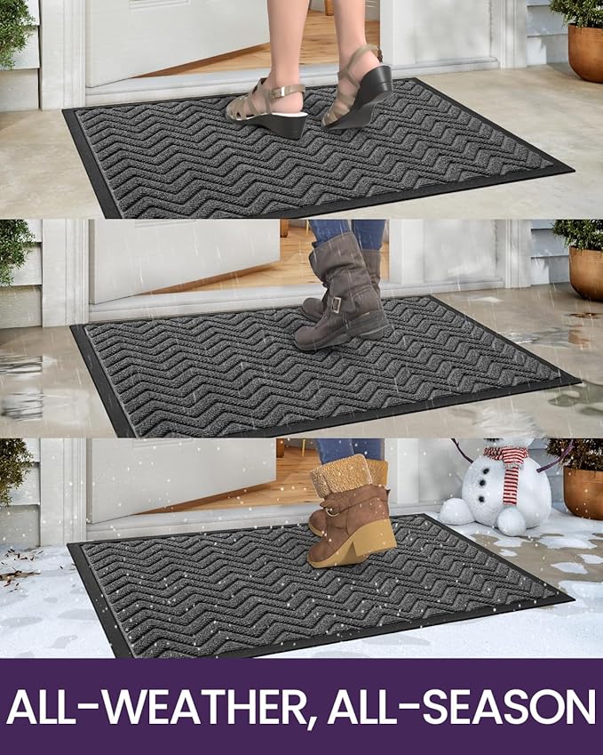 DEXI Front Door Mat Outside Entrance, 4x6 ft Large Rubber Entry Doormat Heavy Duty, Welcome Mats Non Slip for Inside House Floor Entryway Double Doors Exterior Patio, Chevron Dark Grey