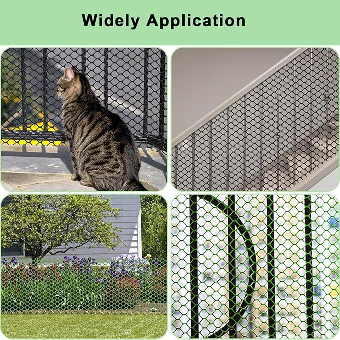 vensovo Plastic Wire Mesh 16IN x 33FT Roll - Green Chicken Wire Fencing for Poultry, Gardening Barrier, Balcony Guard for Cats and Dogs, Floral Craft Mesh with 60 Zip Ties