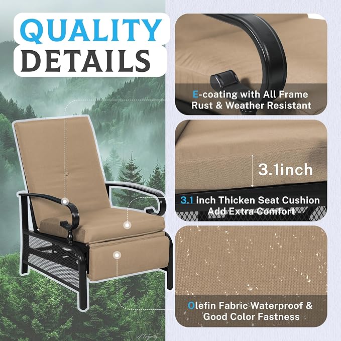 Incbruce Outdoor Lounge Chair Patio Furniture Adjustable Recliner - Image 6