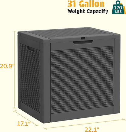 NUNU LAB 31 Gallon Outdoor Storage Box Waterproof, Outside Package Delivery Deck Boxes with Lockable Lid, Backyard Storage Bin For Garden Tools, Patio Cushions Accessories, Black