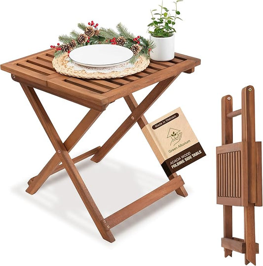 Folding Wooden Side Table – Premium Portable Foldable Table for Outdoor & Indoor Use, Patio, Camping & Small Spaces – Perfect with Adirondack Chairs – Golden Teak Finish