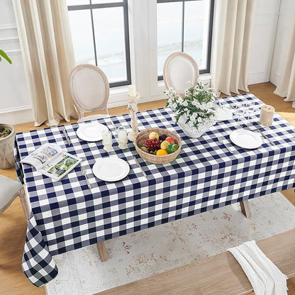 Softalker Gingham Checkered Tablecloth Square - Outdoor Waterproof Buffalo Plaid Table Cloth, Stain Resistant Washable Table Cover for Picnic, Camping - Navy and White, 2 Pack - 54 x 54 Inch