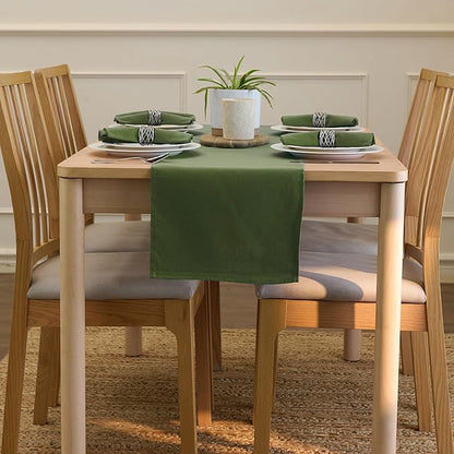 Encasa XO Table Runner 13"x104" Long | Cotton Canvas Fabric | Leaf Green Solid Color | Machine Washable & Durable