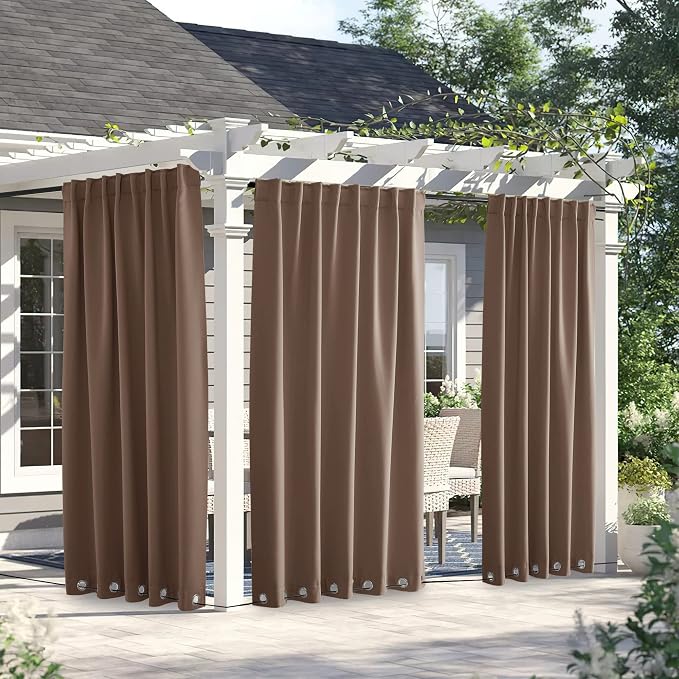 NICETOWN Weighted Curtains for Patio Waterproof W66xL84 Tan 2 Panels | Gazebo - Image 2