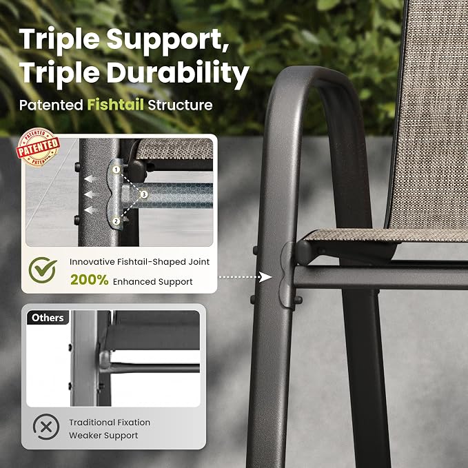 PHI VILLA Outdoor Stackable Dining Chair Set of 6, Textilene Mesh & Metal | - Image 6