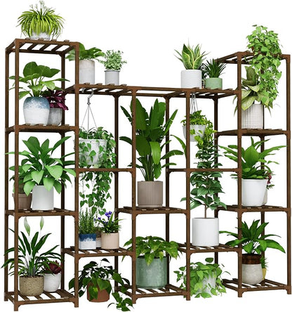 Bamworld Large Hanging Plant Stand Indoor Tall Plant Shelf Outdoor 14 Pots | - Image 7